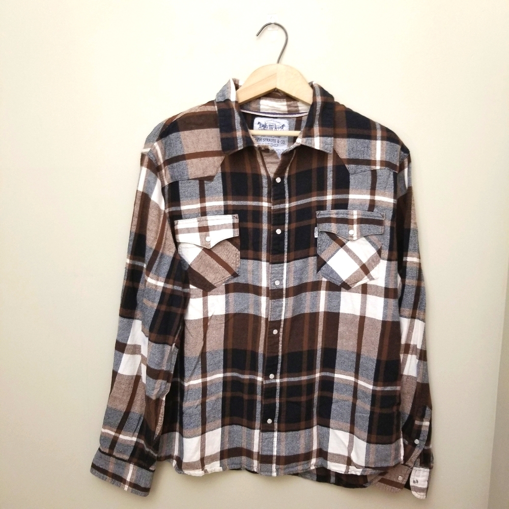 Levi's Brown Black White Plaid Button-Down Shirt